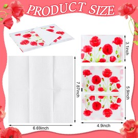 Geyee 50 Packs Tissue Travel Size Facial Paper Napkins Travel Packs Disposable Pocket Tissues for Wedding Guest Traveling School Purse Home Supplies, 500 Sheets 3 Ply(Poppy)