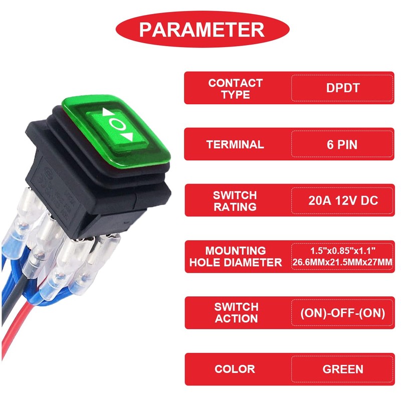 MKBKLLJY 2Pcs Momentary Polarity Reverse Switch Waterproof Control Rocker Toggle