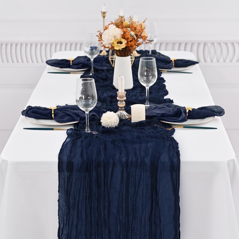 Teruntrue 4 Pack Navy Blue Cheesecloth Table Runner Table Runner,
