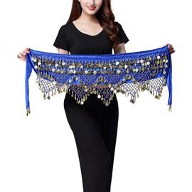 Women Belly Dance Hip Scarf with 328 Coins, Velvet Belly Dance Belt with Coin Tassel, Belly Dancing Hip Scarf Wrap Skirt for Stage Performance, Belly Dancer Costumes for Yoga, Belly Dance, Zumba