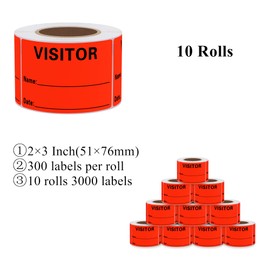 Aleplay Visitor Pass Stickers Name Identification Tag Labels Writable 2×3 Inch Fluorescent Red - 300 Stickers Per Roll（10 Rolls）