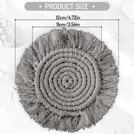 Whaline 4Pcs Boho Macrame Coasters Black Grey White Handmade Woven Drink Coasters Farmhouse Rustic Cup Mat Pad for Home Kitchen Office Party Table Decor