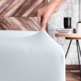 Wolkenfeld Fitted Sheet 90 x 200 cm to 100 x 200 cm - 100% Cotton - Super Soft Jersey Bed Sheet for Mattress, Box Spring Bed or Topper - 5 to 20 cm Mattress Height, White