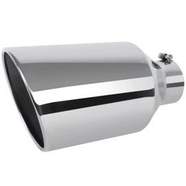 EVERESTWAY Stainless Steel 4 Inch Inlet Diesel Exhaust Tip Tailpipe, 8" Outlet 15" Long Rolled End Angle Cut Bolt On Exhaust Tail Pipe 4"x8"x15" Polished Chrome Universal Car