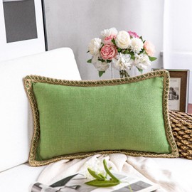 Phantoscope Farmhouse Christmas Decorative Throw Pillow Cover Burlap Linen Trimmed Tailored Edges Outdoor Xmas Pillow Green 12 x 20 Inches, 30 x 50 cm