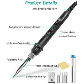 Soldering Iron, 90W Adjustable Temperature Soldering Iron Kit with 5pcs Soldering Tips, Stand, Solder Wire, Sponge for Metal, Jewelry, Electric Repairing, DIY (9-in-1 Soldering Kit)