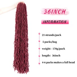 36 Inch New Faux Locs Crochet Hair 21strands 170g/Pack extremely Long Goddess Soft Locs Hair Pre-Looped Synthetic Fiber Soft Locs Braiding Hair for Female (BUG, 36 Inch (5 Packs))
