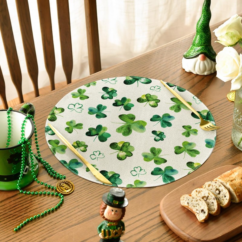 Artoid Mode Lucky Shamrock St. Patrick's Day Round Placemats Set