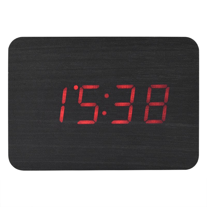 Wooden Electronic Digital Alarm Clock Temperature LED Display Sounds Control