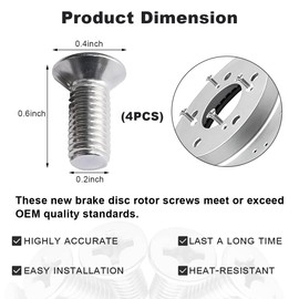 Gasedin 4 PCS Brake Disc Rotor Screws, Stainless Steel Cross Flat Head Brake Disc Rotor Bolts, OEM 93600-06014-0H Replacement Screws for Accord Civic CL CRX, Car Accessories