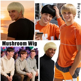 Mens Blonde Wig 613 Bowl Cut Wigs 60s Retro Blonde Mushroom Wig With Bangs Unisex Funny Wigs for Daily Anime Halloween Costume Cosplay Party Use
