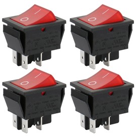 BAOMAIN DPST Rocker Switch,ON/Off 4-Pin 16A 250V AC,Red LED Illuminated Snap-in Power Switch,UL Recognized & VDE Certifiedfor Automotive,Marine,and Household Appliances (4-Pack)
