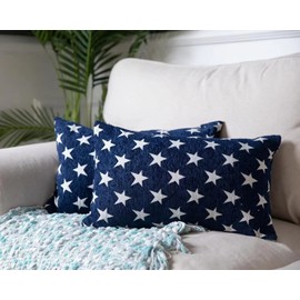 Sunday Praise Set of 2 Soft Chenille Decorative Throw Pillow Cover Case Geometric Stars Accent Obong Cushion Cover Case Sham for Couch Sofa Bed Car 12 x 20 Inch 30x50cm (Blue)