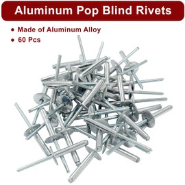 Zorveiio 60 Pcs 3/16" x 1-3/16" Large Flange Aluminum Blind Rivets Dome Head Pop Rivets for Installing Accessories, Silver