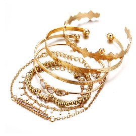LuLiyLdJ Ein Set von 7 böhmischen Kristallarmbändern mit goldenen Quastenarmbändern, geeignet für Damen und Mädchen