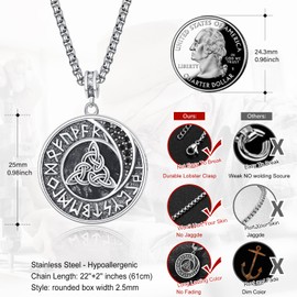 HXWZB Viking Necklace for Men Sterling Silver Nordic Runes Triskelion/Vegvisir/Valknut/Compass Celtic Pendant Viking Jewellery for Men Women, Sterling Silver, No Gemstone