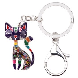 BONSNY Enamel Alloy Chain Cat Key Chains For Women Car Purse Handbag Charms (Purple)