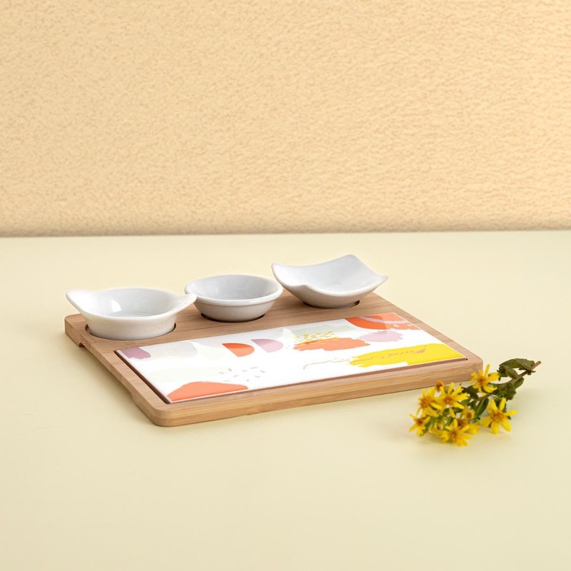 Quid Kaleido Bamboo Ceramic Snack Board, 23 x 19.5 x
