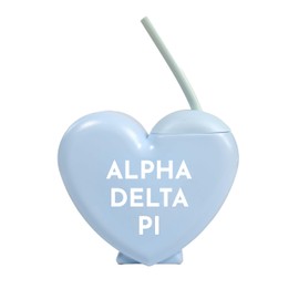 Sorority Shop Alpha Delta Pi Tumbler with Straw - Candy Heart Shaped 16 Oz Tumbler with Lid and Silicone Straw, Reusable Plastic Cup with Screen Printed Sorority Name for any Cold Drink
