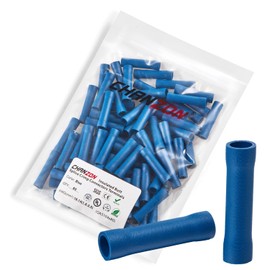 Chanzon 80pcs UL Listed Butt Splice Connectors Crimp Copper 16-14AWG Gauge - Blue - Fully Insulated PVC Wire Splice Connector