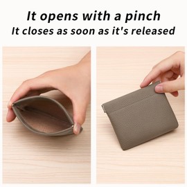 Genuine Leather Squeeze Coin Purse Pouch Change Holder For Men & Women Mini Change Purse Pouch for Pocket, Small Pouch Credit Card Key Headset Lipstick Holder
