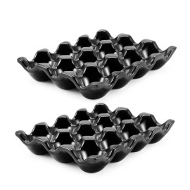 Ceramic Egg Tray 12 + 12 Cups Egg Holder Container for Refrigerator (Black)