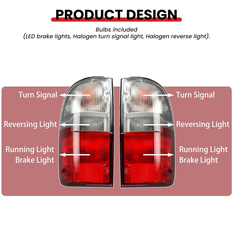 HECASA Tail Lights Compatible with 1995-2000 Toyota Tacoma Pickup Trunk