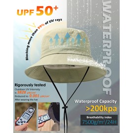 Waterproof Bucket Hat for Women Men Rain Hat UPF 50+ Wide Brim Boonie Sun Hat Foldable Summer Floppy Beach Fishing Safari Hats Light Green
