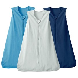 david's kids 3 Pack 100% Cotton Baby Sleep Sack 12-18 Months, Soft Baby Wearable Blankets with 2-Way Zipper, Comfy Toddler Sleeping Bags for Boys Girls Neutral, Large Size, Grey & Blue & Indigo