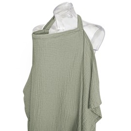 Konssy Muslin Nursing Cover for Baby Breastfeeding, Breathable 100% Cotton Breastfeeding Cover with Rigid Hoop for Mother Nursing Apron, Multi-use Carseat Canopy (Fog Green)