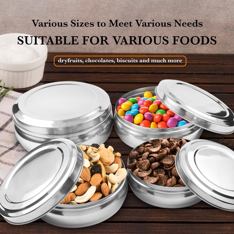 CRAFTONE Stainless Steel Storage Dabba Containers Set of 4 Pcs,