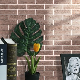 TORURAL 60 Red/Brown Thin Brick Wall Tiles, Clay Manufactured Faux Brick Veneers for Bedroom, Bathroom, Kitchen, Fireplace and Fence Wall Panels (8.5 sq.ft)