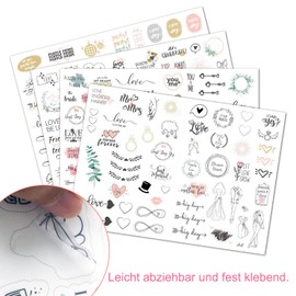 Stickers Wedding Guest Book 4 Sheets [230 Designs] - Wedding Stickers for Guest Book or Photo Album - Stickers for Scrapbook or Bullet Journal