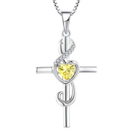STARCHENIE Note Cross Necklace for Women Sterling Silver Treble Clef Pendant Music Note Jewelry Created Topaz