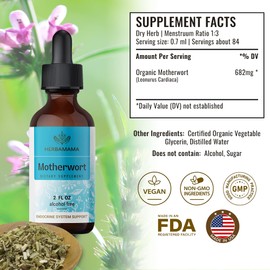 HERBAMAMA Motherwort Tincture - Organic Motherwort Herb Liquid Drops - Vegan Supplement - 2 fl oz