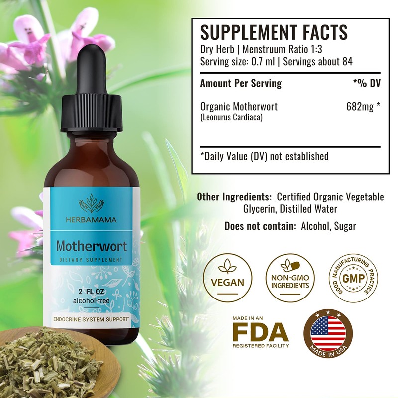 HERBAMAMA Motherwort Tincture - Organic Motherwort Herb Liquid Drops -