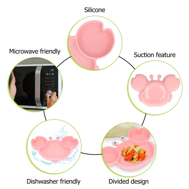 3pcs Toddler Divided Plate Set Silicone Baby Suction Plate Anti
