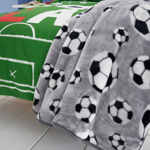 Catherine Lansfield Kids Living Football 170x130cm Blanket Throw Grey, 130x170cm