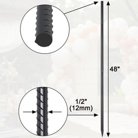 Steel Rebar Stakes 48 lnch 8 Pack Ground Stakes Heavy Duty 1/2 Inch Diameter Landscpe Timber Spikes Straight Metal Stakes with Chisel Point for Garden Camping Plant Support, Black
