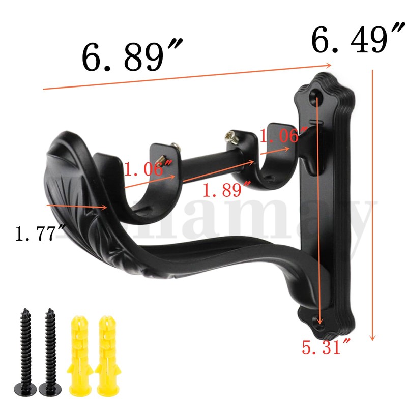 Tsnamay 2Pcs Double Curtain Rod Brackets Rod Holders,Black Retro Wall