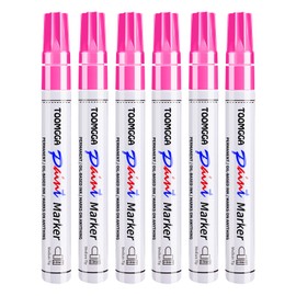 TOOMGGA Pink Permanent Paint Pens - 6 Pack Oil Based Paint Markers, Pens For Rock Painting Car Tyre Metal, Plastic, Canvas, Mugs, Wood, Glass, Quick Drying and Waterproof, Medium Point