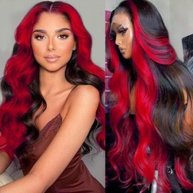 GAIWAC 99J Burgundy Ombre 13x6 Body Wave Lace Front Wigs Human Hair 200 Density Red Burgundy Colored Wig Human Hair 13x6 HD Lace Frontal Wigs Human Hair Pre Plucked For Women 24 Inch