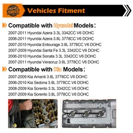 Yonder Flux Valve Cover Gasket VS50750R Compatible with 2006-2011 Hyundai Azera, Entourage, Santa, Sonata, Veracruz & 2006-2009 Kia Amanti, Sedona, Sorento 3.3L 3.8L