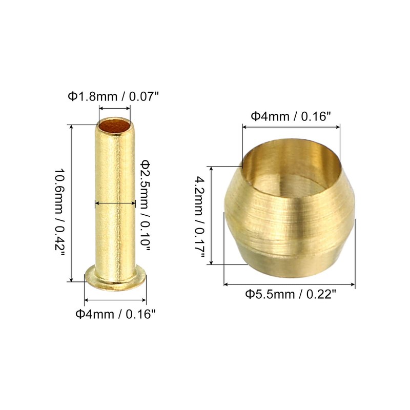 TA-VIGOR 4mm Tube OD Compression Sleeves and Ferrules, 60PCS Brass