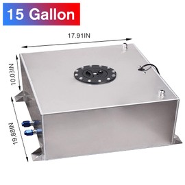 Edicapo Universal 15 Gallon 60L Fuel Cell Tank Polished Aluminum Silver with Cap/Level Sender/12FT Oil Feed Line