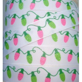 7/8 RETRO GLITTER CHRISTMAS LIGHTS BULBS PINK LIME GROSGRAIN RIBBON 4 HAIRBOW