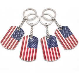 Llavero oficial de la bandera de Estados Unidos, llavero patriótico de Estados Unidos, llavero de metal con acabado suave, regalo de recuerdo, juego de 4, Rojo, Small