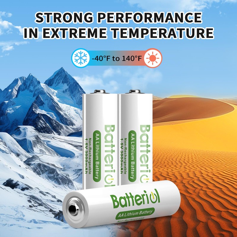 Batteriol Lithium Batteries AA, Double A Batteries 3000mAh 1.5V Long