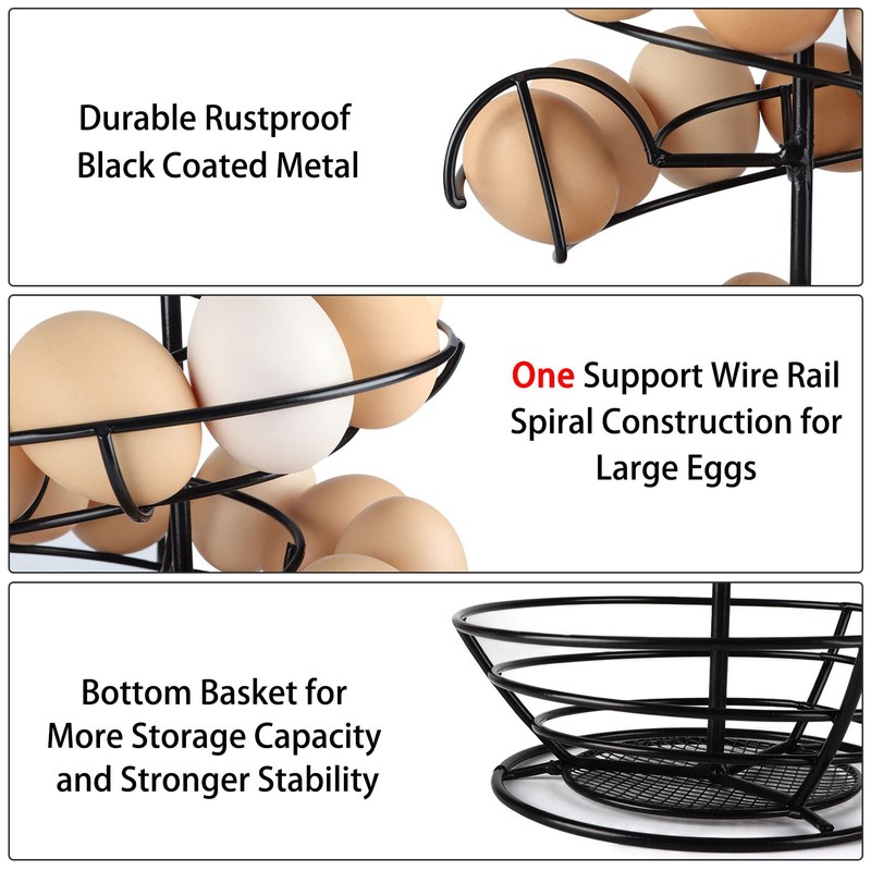 QUTREY Black Metal Egg Skelter with Storage Basket, Spiral Design