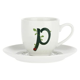 Porcellana Solotua Coffee Cup with Saucer Letter 'P' 3 Oz in Gift Box